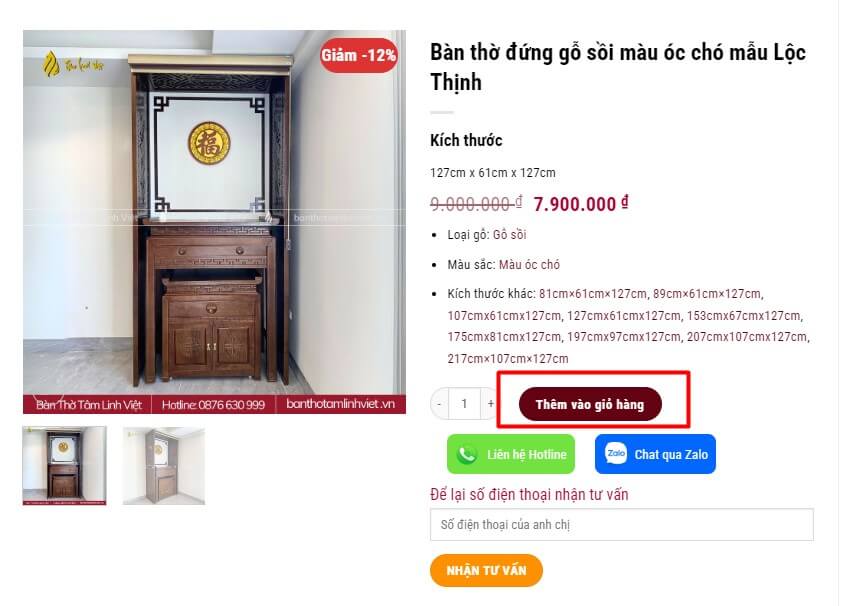 Đặt hàng bàn thờ nhanh chóng, đơn giản tại Tâm Linh Việt